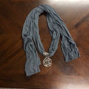 Grey Scarf Necklace with Charm